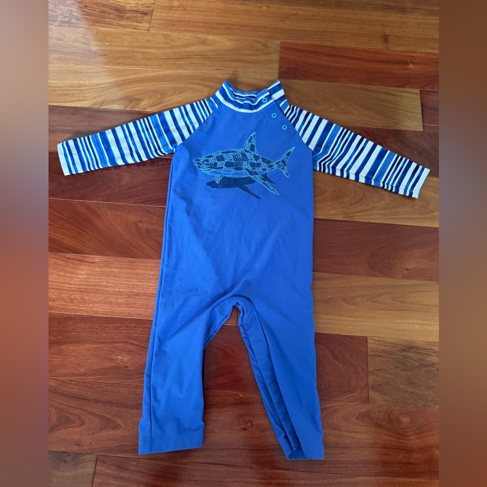 Coolibar Blue and White Striped Baby Swimsuit